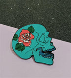 Blue Rose Skull Pin