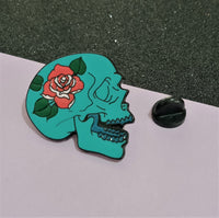Blue Rose Skull Pin