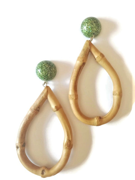Lime Bamboo Teardrop Earrings