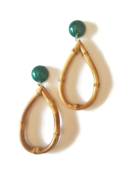 Emerald Bamboo Teardrop Earrings