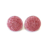 Glitter Pink Button Earrings